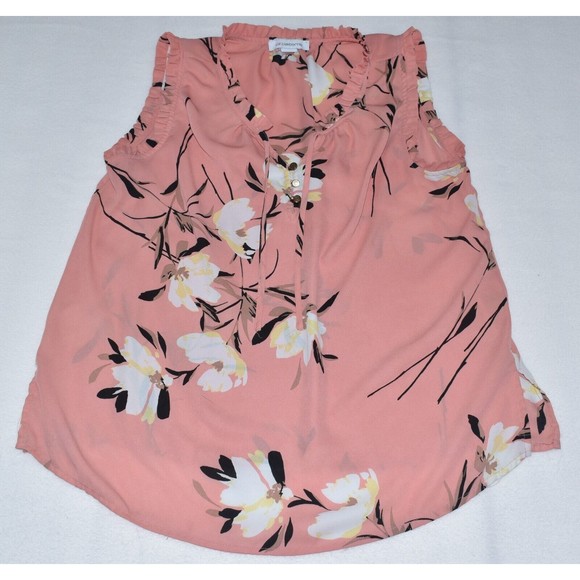 Liz Claiborne Tops - Sweet Rain Top Sz S V Neck Peach and Purple Flowers Cap Sleeves